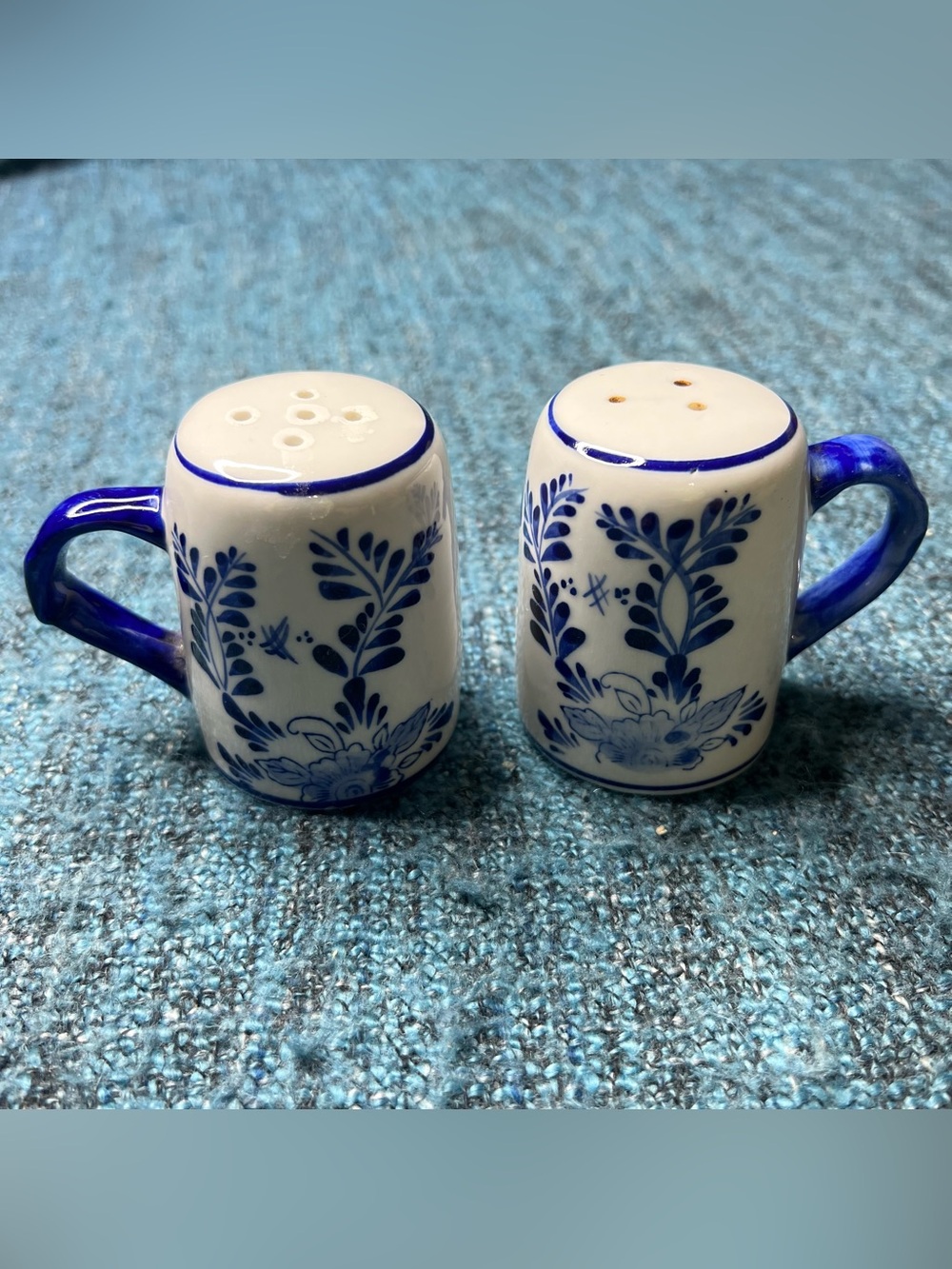 Vintage Delft Blue Tulip Hand Painted Salt and Pepper Shakers Ceramic